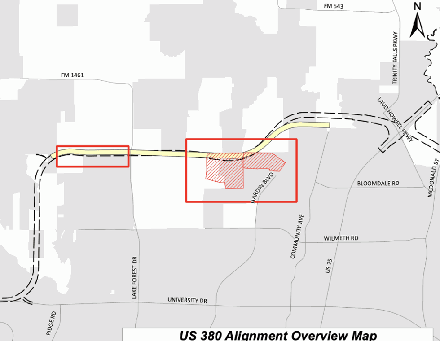 Commissioners decided to table a decision on the acquisition of land along County Road 164 and Bloomdale Road for the future freeway. (Courtesy Collin County)