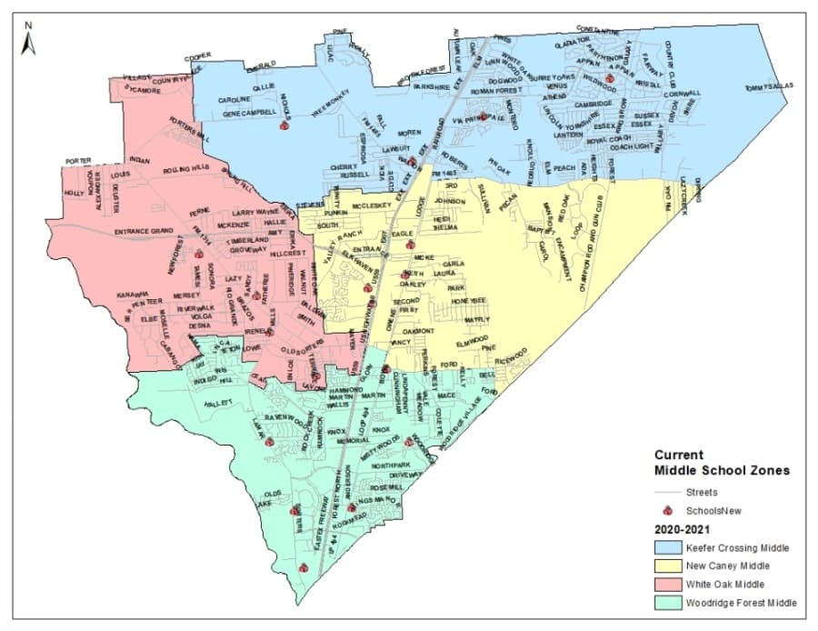 These are the current attendance zones of New Caney ISD's middle schools. (Courtesy New Caney ISD)