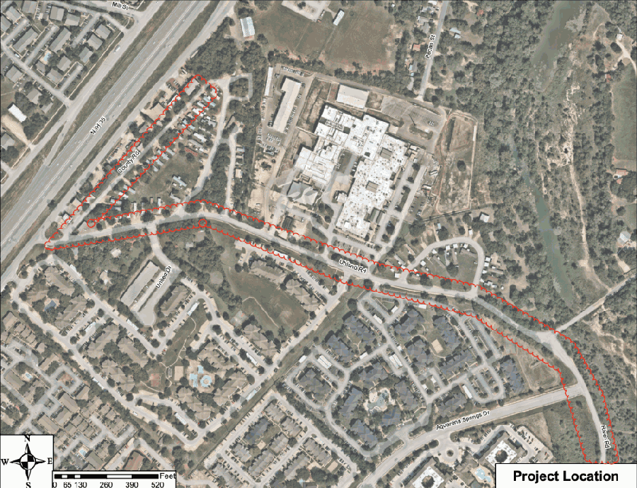 Uhland Road will receive a makeover that will include drainage improvements and a single-lane roundabout intersection. (Courtesy city of San Marcos)