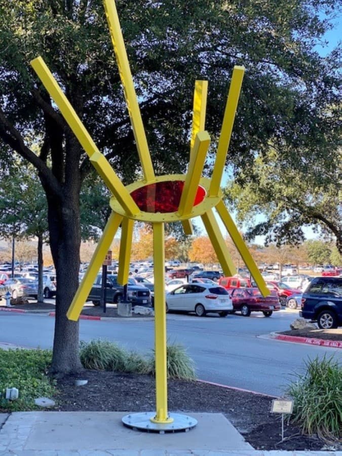 “Sunburst,” a large steel sculpture with various length tubes representing the sun’s rays, was made by Scott Shubin and is located near Ross Dress for Less. (Courtesy Wolf Ranch Town Center)