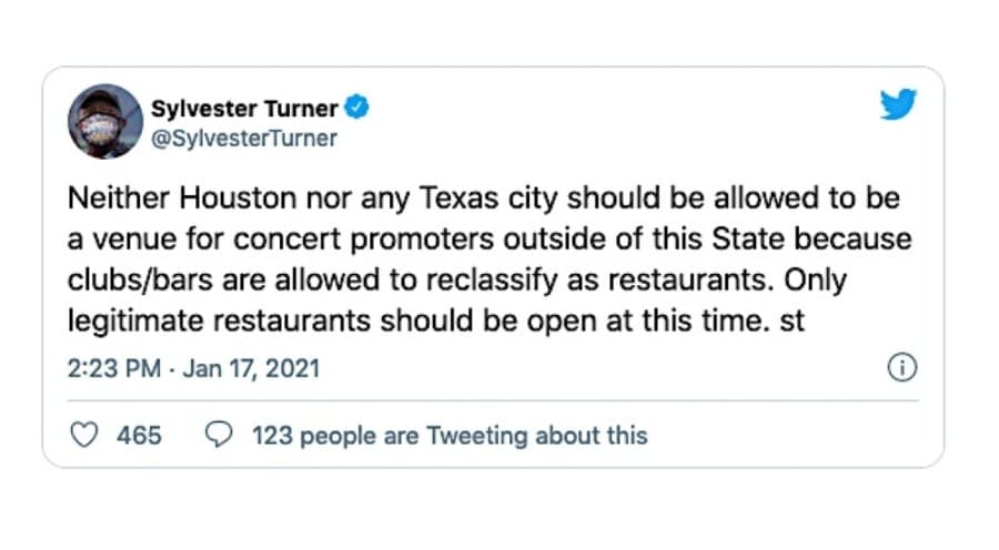 Mayor Sylvester Turner calls out concerts, clubs operating over capacity