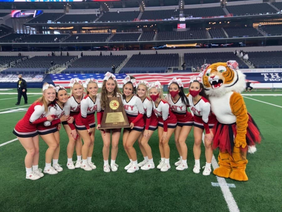 Katy High School varsity cheerleaders pose for a photo at the state championship game Jan. 16. (Courtesy Anissa Gammel)