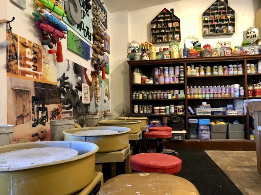 Art Barn ATX has a ceramics room that includes pottery wheels. (Sally Grace Holtgrieve/Community Impact Newspaper)