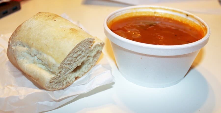 Chelsea Deli & Cafe makes all of its dishes, such as its vegetable soup ($2.65). (Andy Li/Community Impact Newspaper)