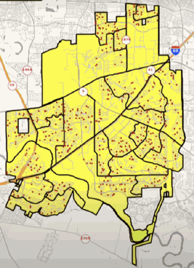 The red dots indicate the locations of survey respondents. (Screenshot courtesy Sugar Land City Council)