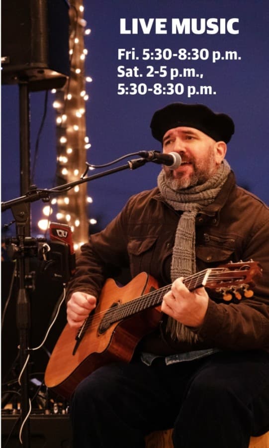 Denton artist Freddy Bozas performs at Lockwood Distilling Co. (Liesbeth Powers/Community Impact Newspaper)