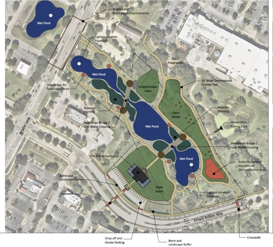 Concept plan shows new park with trails, outdoor amphitheater in South Austin business district