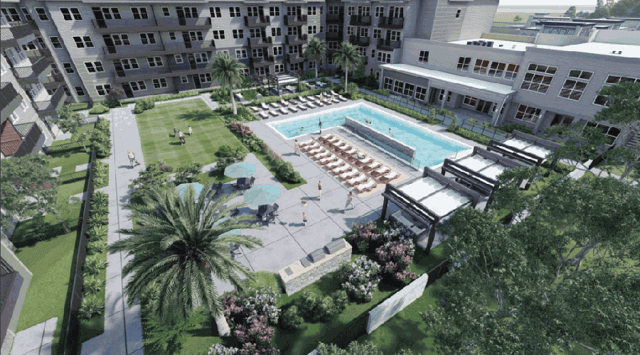 The development allows for the construction of up to 196 units and will be a living community restricted to those age 55 and older, per city documents. (Renderings courtesy city of Pflugerville)
