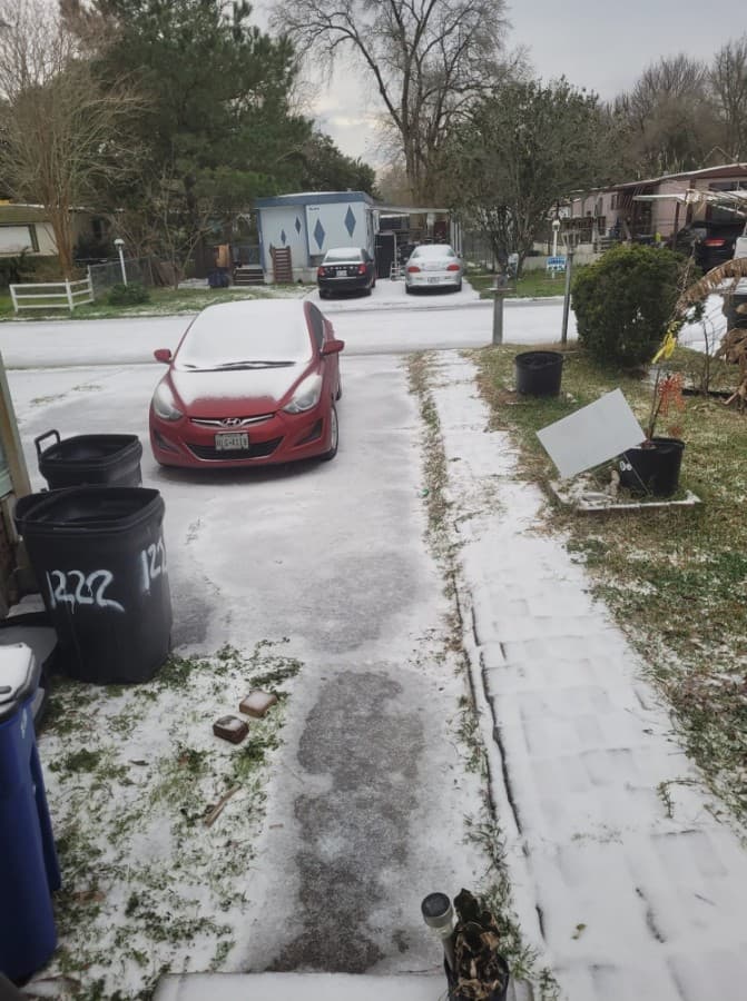 Snow is seen in League City behind the Big League Dreams sports complex. (Courtesy Cristina Bautista)