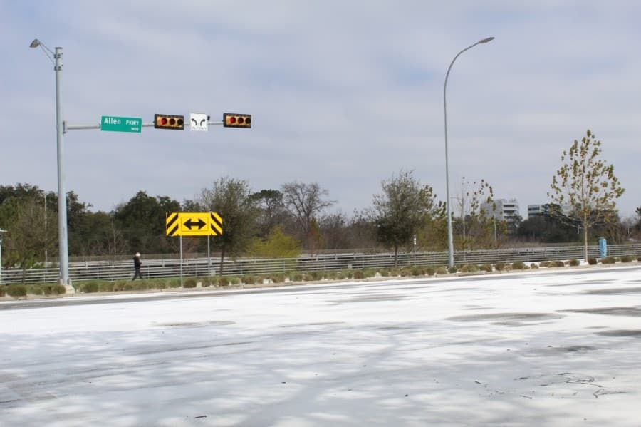 Allen Parkway and other roads are impassable, stuck under a layer of ice and snow. 