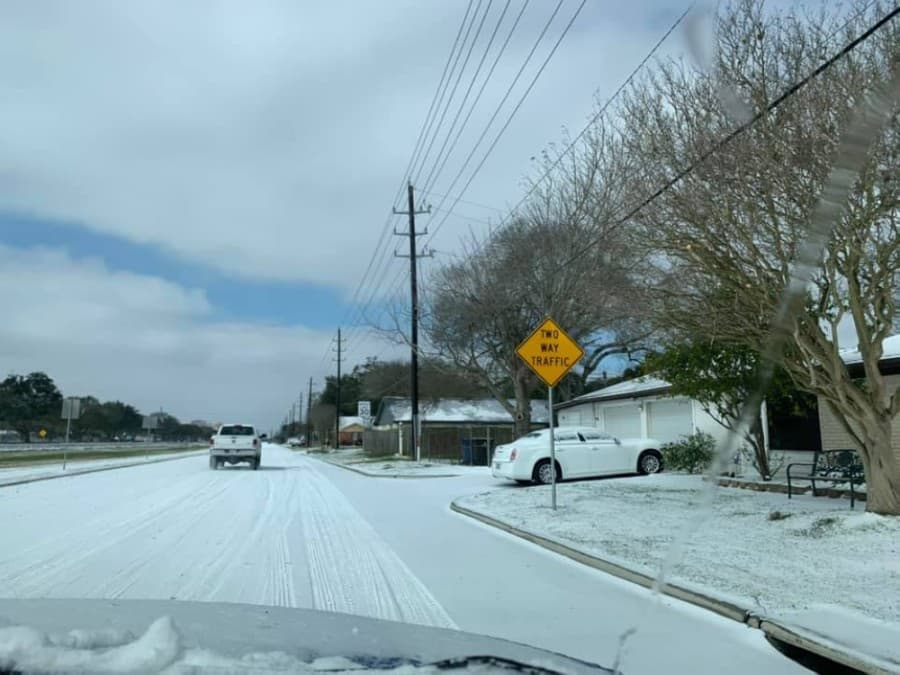 First Street in Katy is seen covered in snow Feb. 15. (Courtesy Emily Graham)