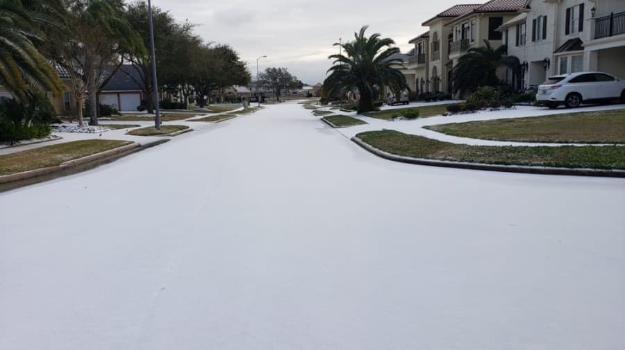 The Marina del Sol area in Kemah also saw a snowy start to the week of Feb. 15. (Courtesy of Anita Alvarez)