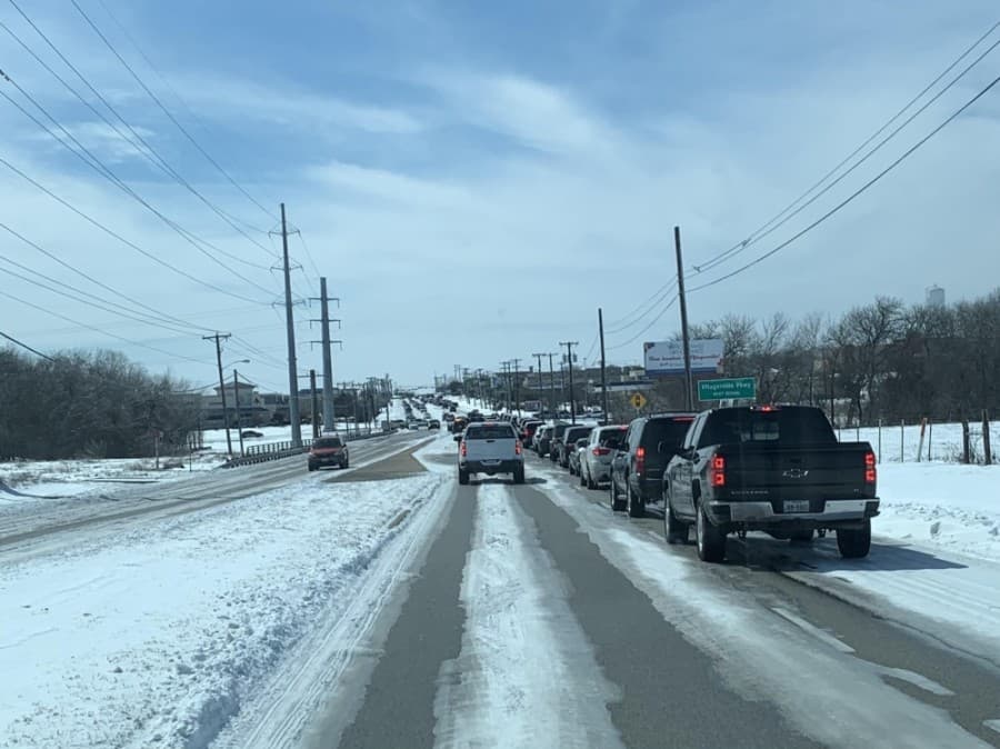 traffic on snowy road