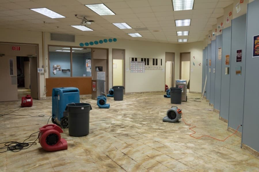 Flooring and baseboards in the Atascocita Middle School's choir room were damaged by water. Preparations are underway to install new flooring in the affected areas. (Courtesy Humble ISD)