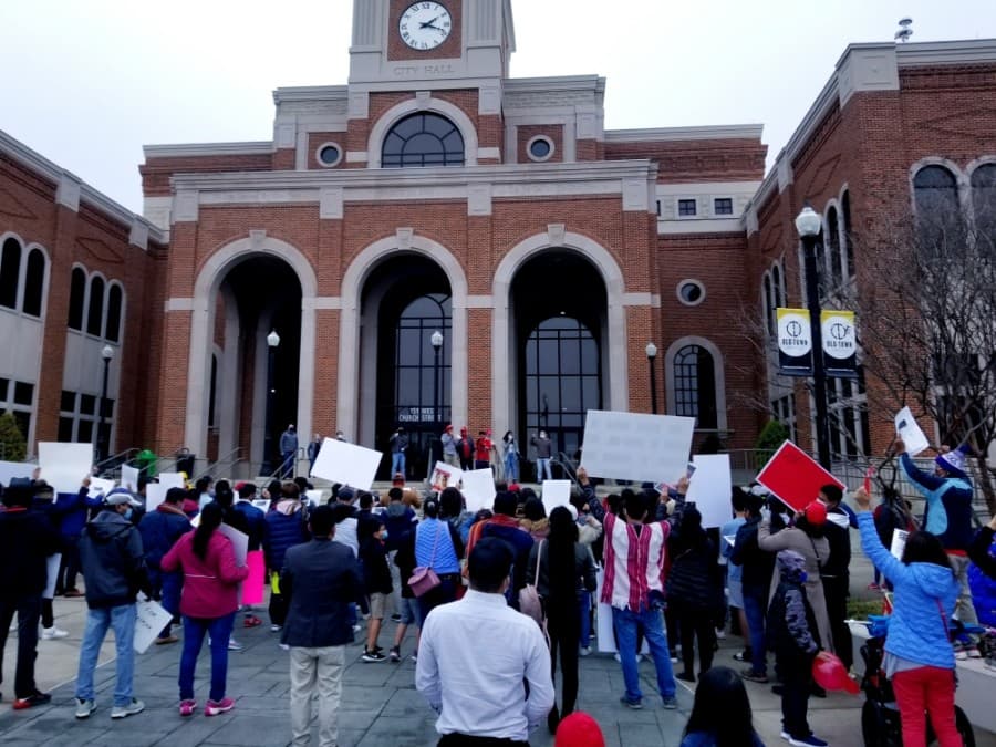Photo gallery: Residents protest Myanmar military's actions on steps of Lewisville City Hall