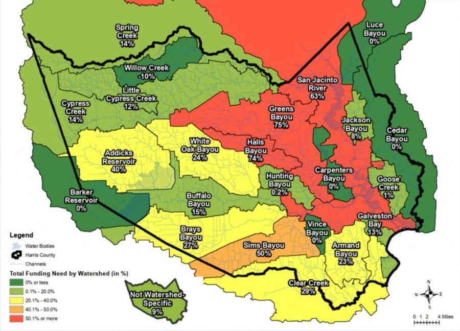 More than 3 years after Hurricane Harvey, several east Harris County watersheds remain behind on flood-control funding
