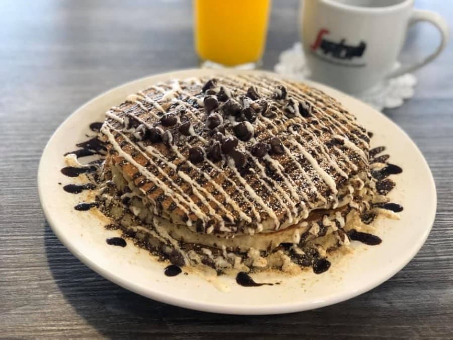 The pancakes at Eggspress Cafe come in a variety of options, including this s'mores flavor. (Courtesy Eggspress Cafe)