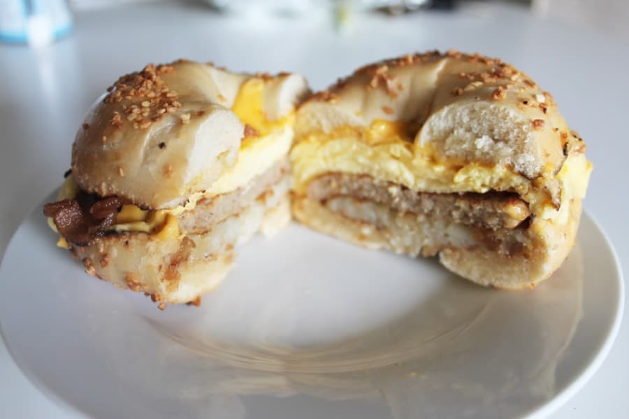 The Taylor Pork roll ($4.69) is a classic New Jersey breakfast with potato, cheese, eggs and pork. (Andy Li/Community Impact Newspaper)