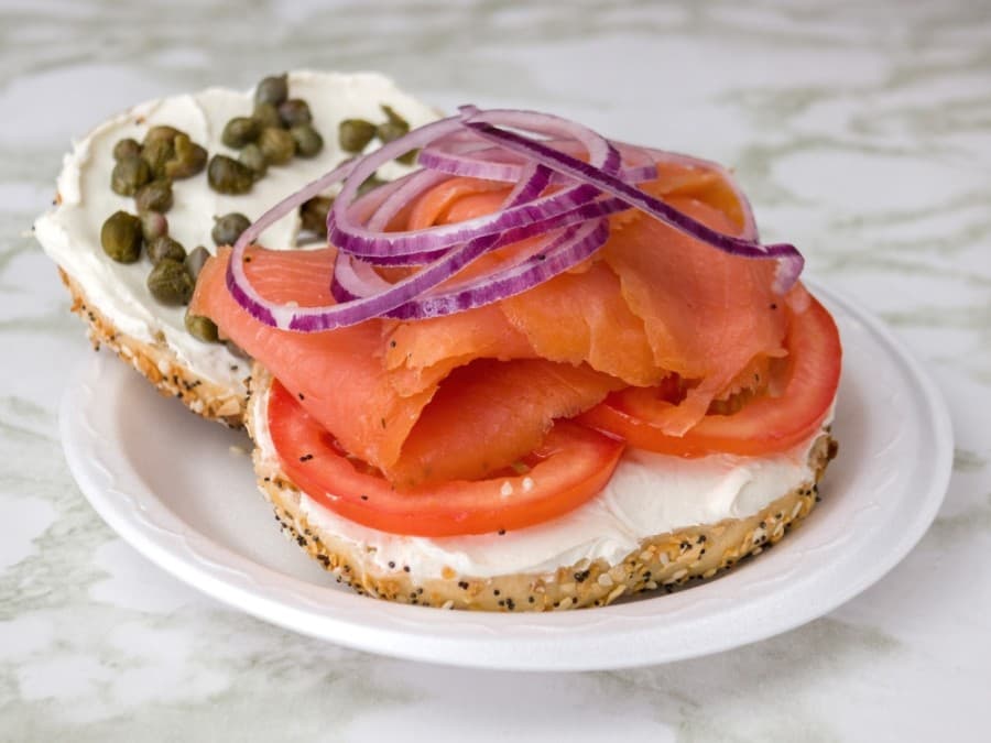 The Lox sandwich ($8.99) comes with smoked salmon, cream cheese, red onions, tomatoes and capers. (Courtesy Abby's Bagels & More)