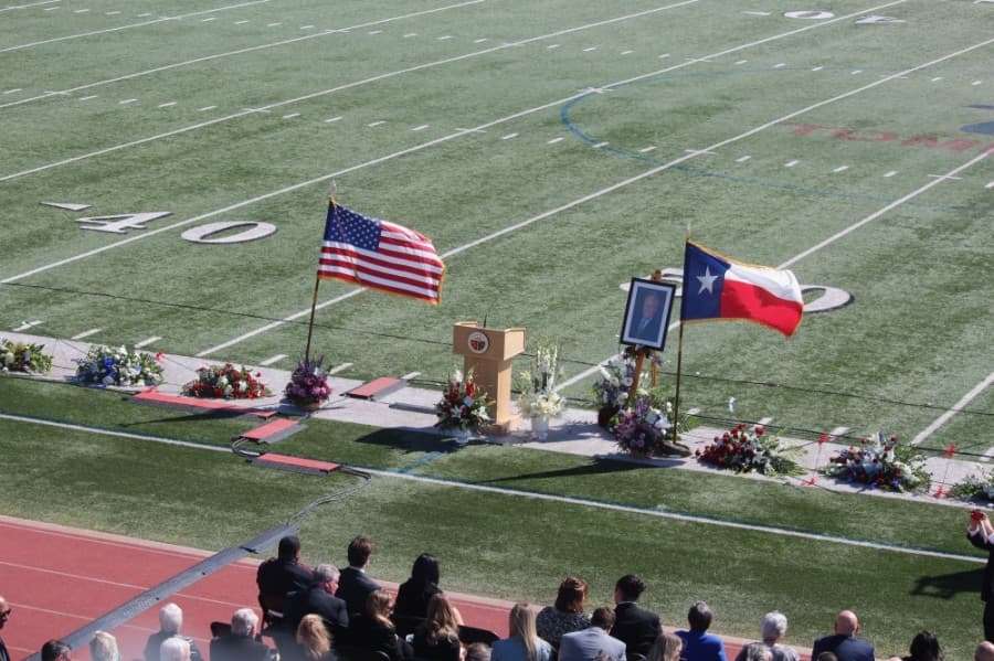 A memorial service for the late Rob Hauck was held March 19 at the Tomball ISD stadium. (Anna Lotz/Community Impact Newspaper)