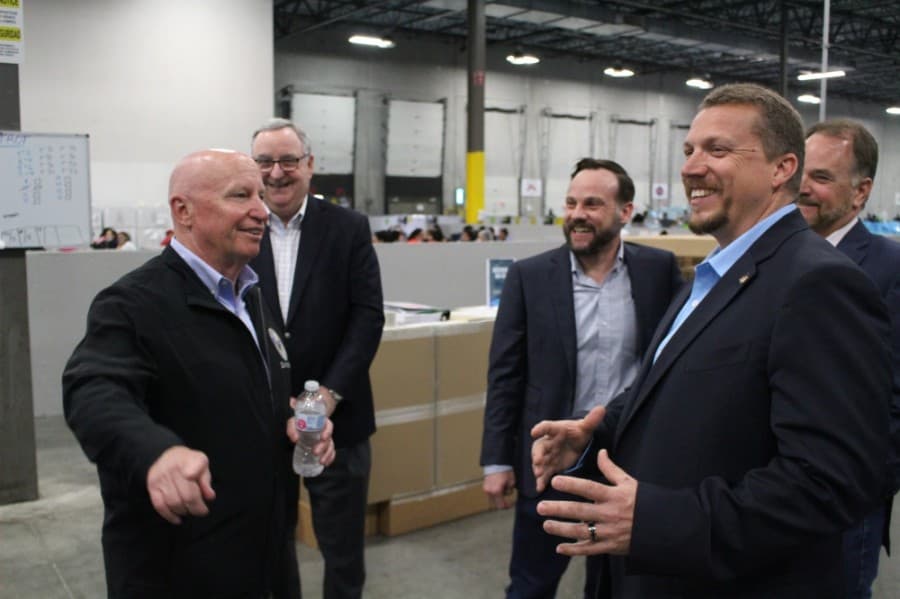 Wildcat PPE President and CEO John Houston talks during a media tour of his company. (Andrew Christman/Community Impact Newspaper)