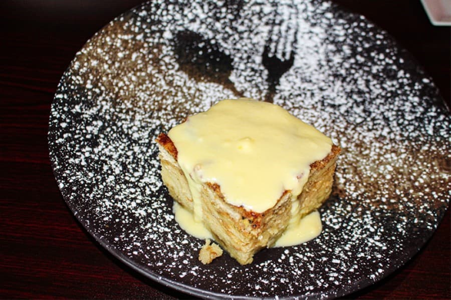 The bread pudding is a  sweet dessert option. (Eva Vigh/Community Impact Newspaper)