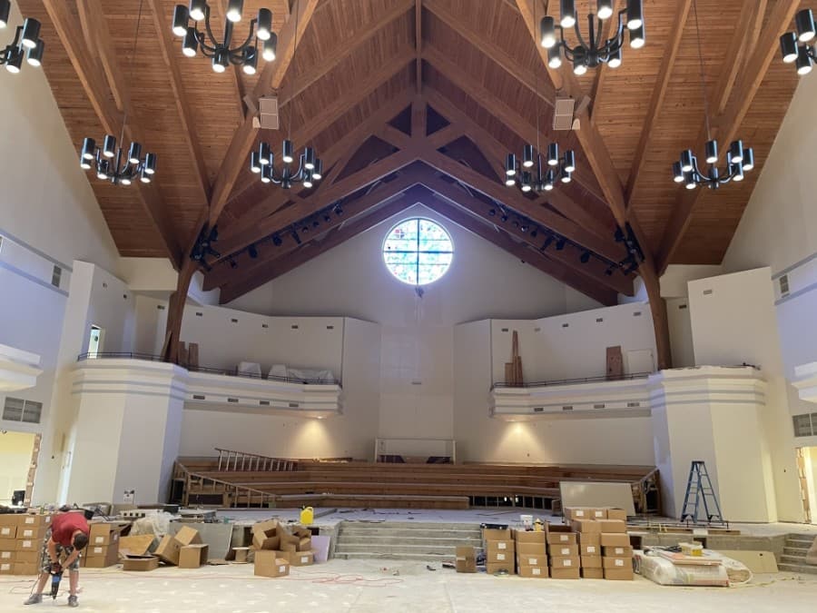 Construction continues on The Centrum as of late March. (Hannah Zedaker/Community Impact Newspaper) 