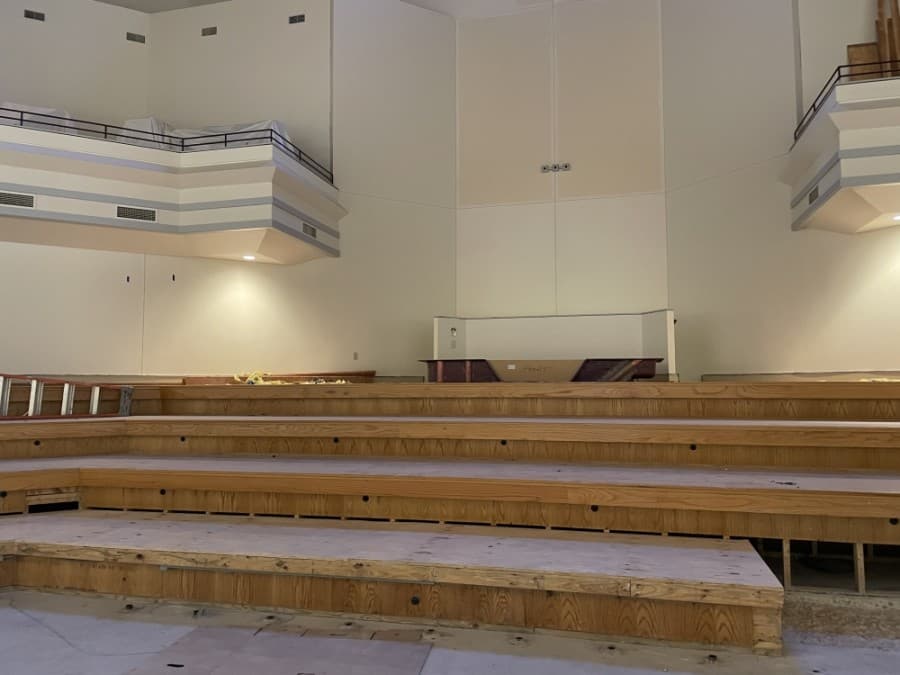 Upon completion, the stage will host weddings, graduation ceremonies and concerts, in addition to Sunday church service. (Hannah Zedaker/Community Impact Newspaper) 