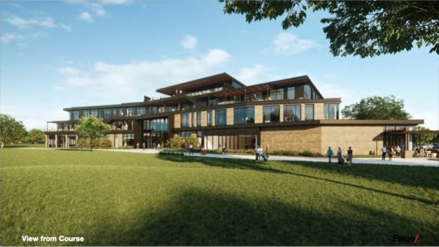 Exterior and interior renderings of PGA of America’s new corporate headquarters in Frisco (Rendering courtesy Page)