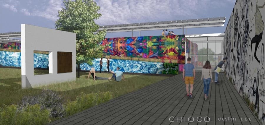 The gallery will include wall art and murals as well as a retail and service component. (Rendering courtesy HOPE Outdoor Gallery)
