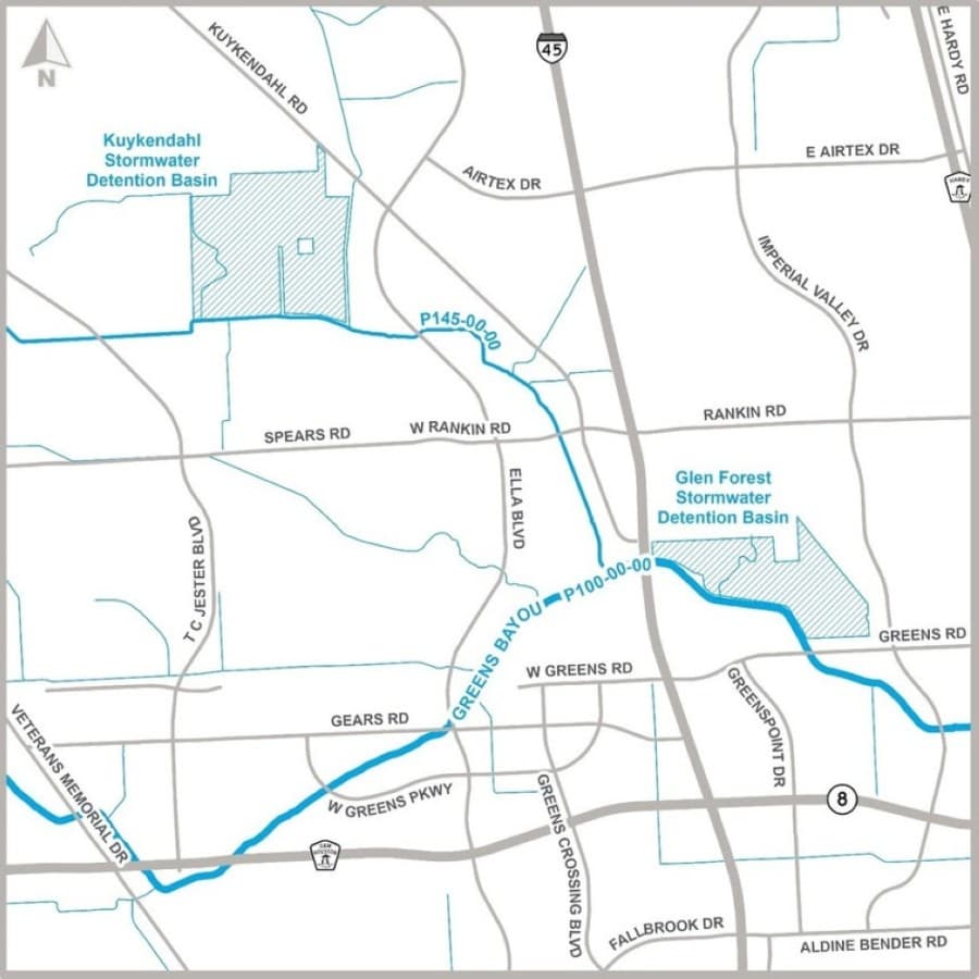 Construction wraps up on two stormwater detention basins reducing flood risk for 1,100 structures along Greens Bayou