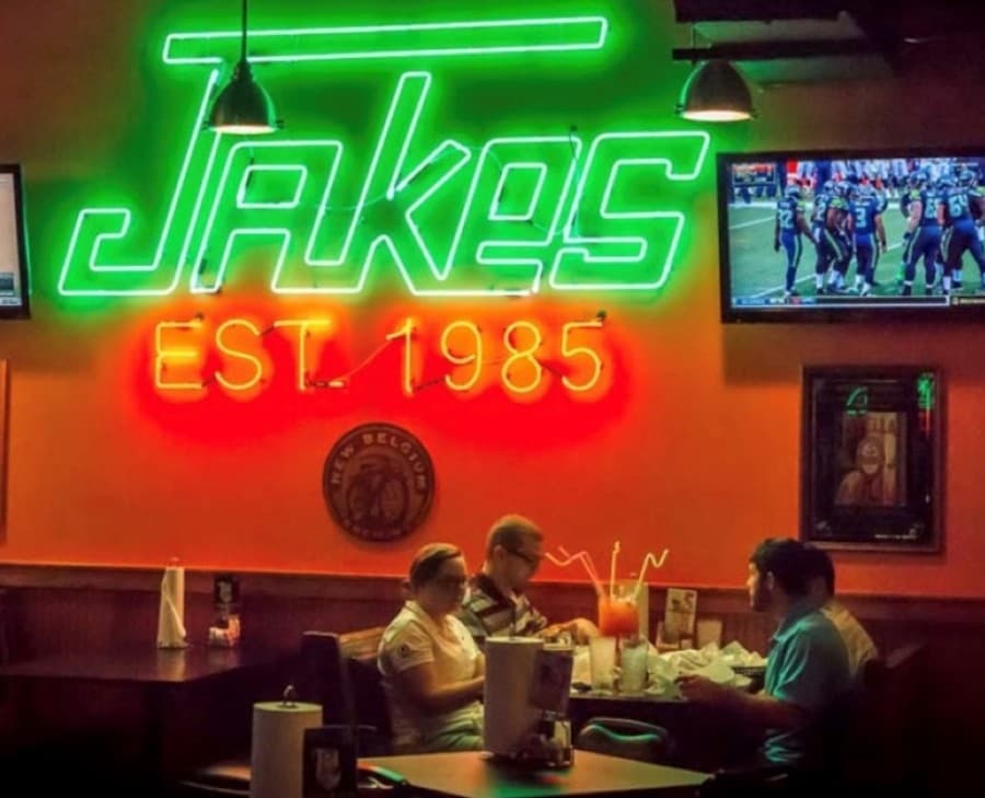 neon sign inside restaurant
