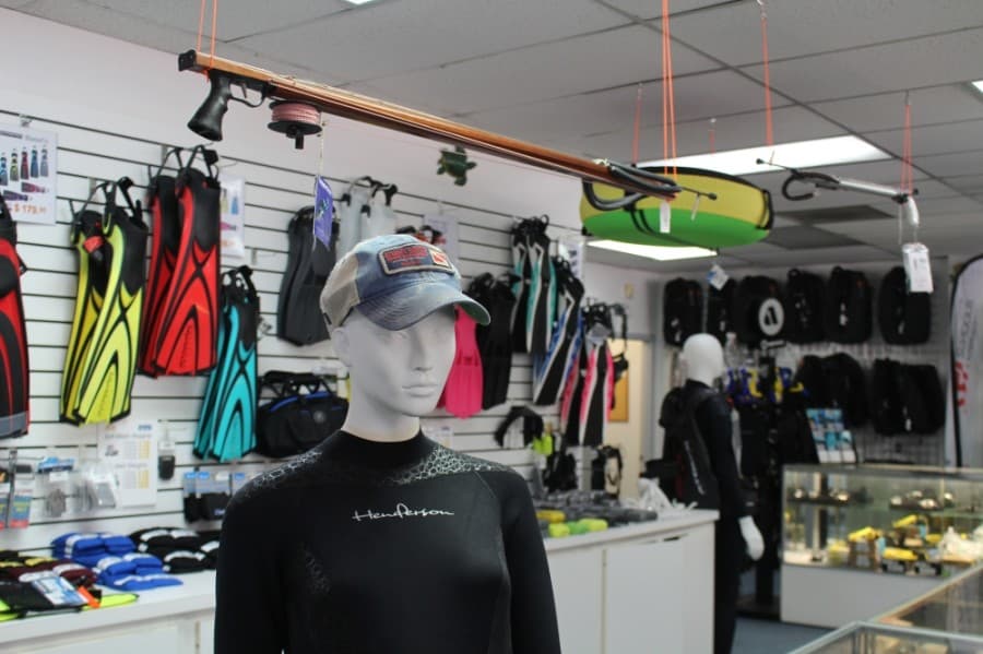 The dive center's store features essentials such as fins, masks and regulators in addition to accessories and other underwater tools. (Ben Thompson/Community Impact Newspaper)