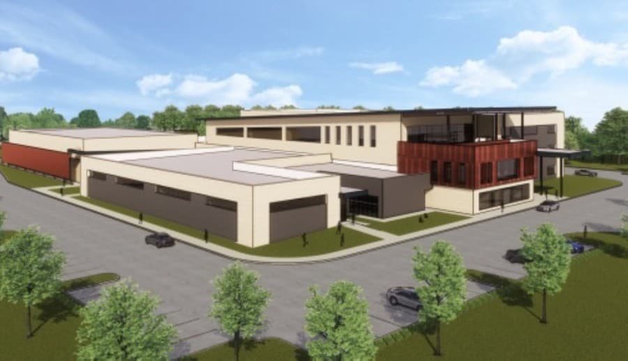 This rendering of Frisco ISD's first intermediate campus shows a bird's-eye view of the three-story campus. (Courtesy Huckabee)