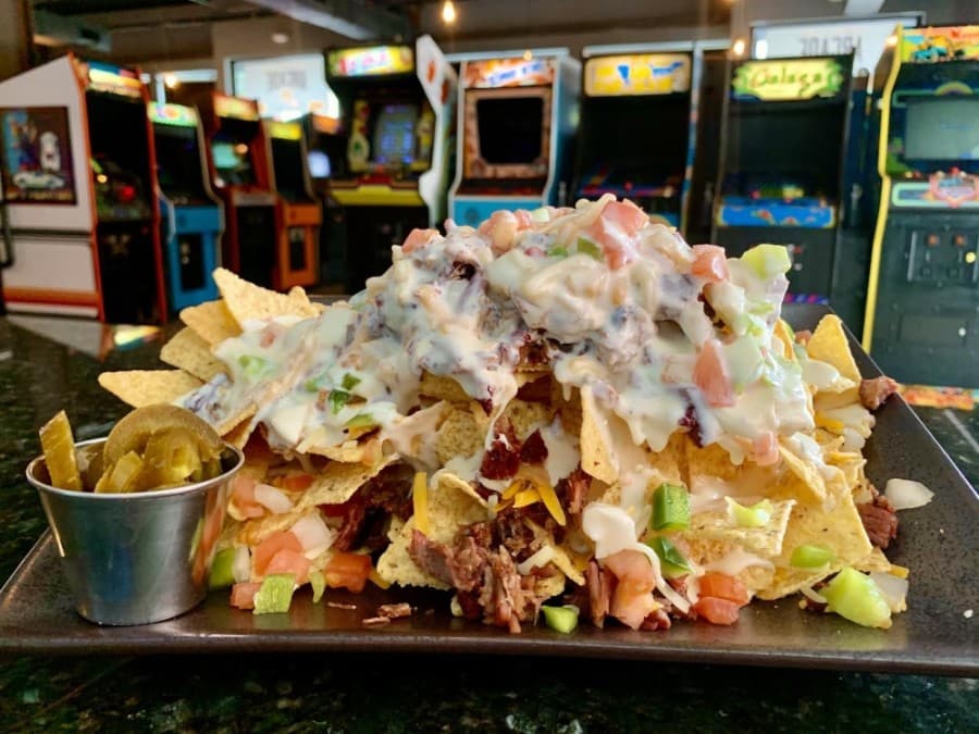 Southwest brisket nachos are among many dining options at Arcade 92. (Courtesy Arcade92)