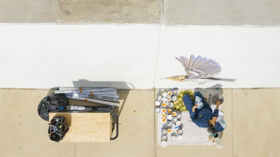 Artists with Ink Dwell Studio created the mural, which depicts birds that migrate seasonally to the Houston area. (Courtesy Anthony Rathbun/Houston Parks Board)