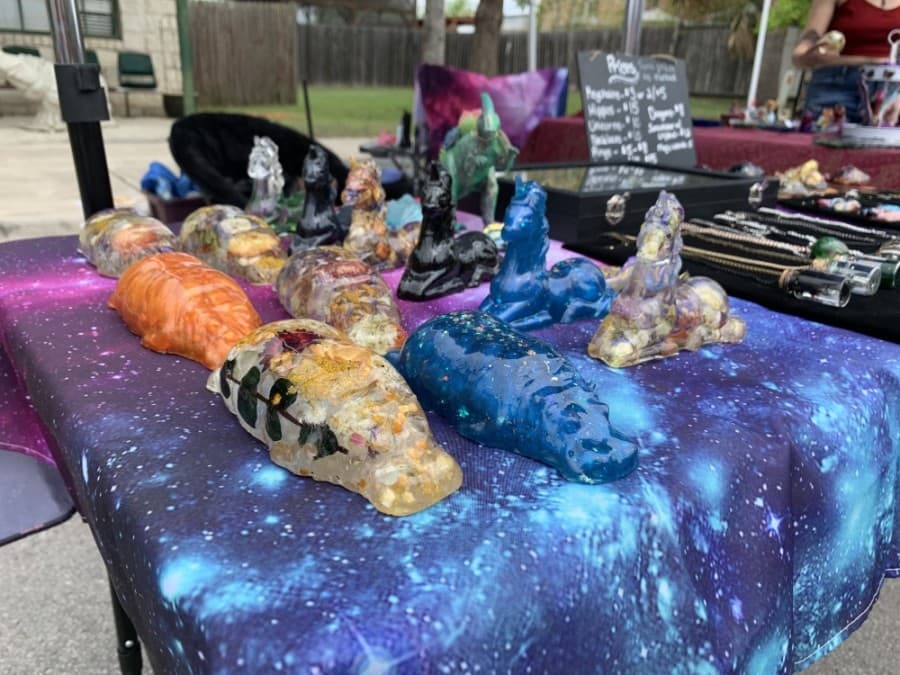 Epoxy resin hippos by Blue Hour Oddities. (Megan Cardona/Community Impact Newspaper)