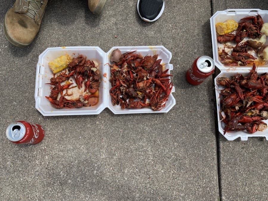 The festival sold out of crawfish, which was served by the pound and a half with cob on the corn and potatoes. (Megan Cardona/Community Impact Newspaper)