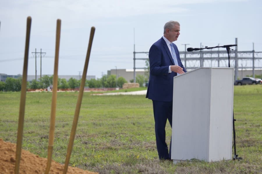 Goodblend President Marcus Ruark speaks during a groundbreaking ceremony for his medical marijuana company in San Marcos on April 19. (Warren Brown/Community Impact Newspaper)