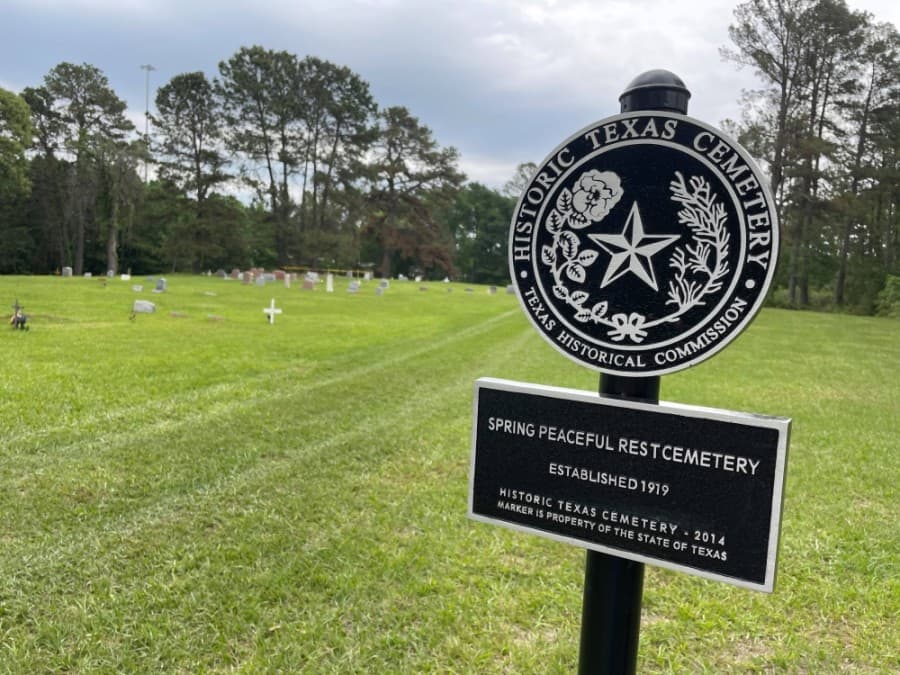 Due to the ongoing coronavirus pandemic and delays due to the Texas Historical Commission having to find a new foundry to make the historical markers, Spring Peaceful Rest Cemetery did not receive its official historical marker until 2021. (Hannah Zedaker/Community Impact Newspaper)
