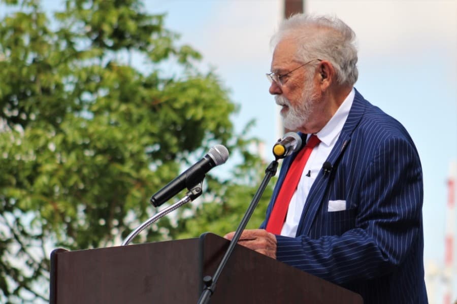 Grapevine Mayor William D. Tate gave a speech commemorating Grapevine's rich history. (Sandra Sadek/Community Impact Newspaper)