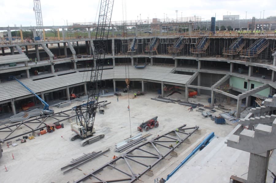 Construction is underway on the Moody Center, set to open in April 2022. (Olivia Aldridge/Community Impact Newspaper)