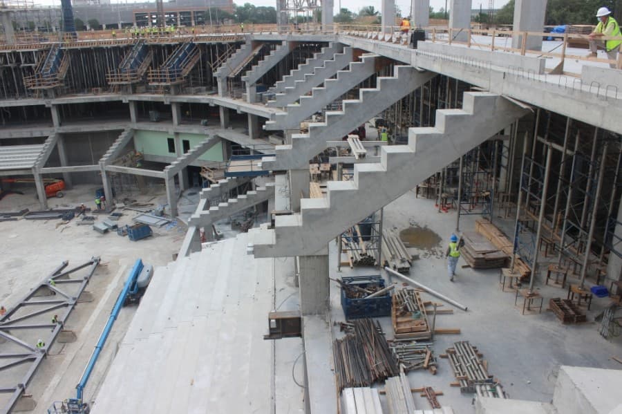 Construction is underway on the Moody Center, set to open in April 2022. (Olivia Aldridge/Community Impact Newspaper)