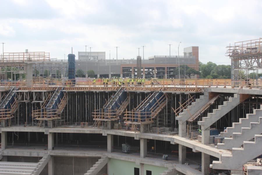 Construction is underway on the Moody Center, set to open in April 2022. (Olivia Aldridge/Community Impact Newspaper)