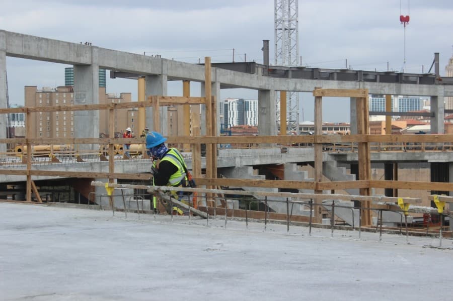 Construction is underway on the Moody Center, set to open in April 2022. (Olivia Aldridge/Community Impact Newspaper)