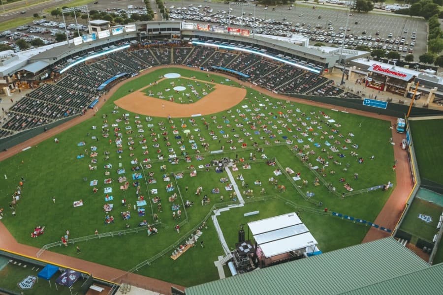Dell Diamond hosted social distanced events fall 2020 with a stadium capacity at 25%. Starting May 6, the stadium opened up full seats as well as offered pod-style seating. (Courtesy Ryan Sanders Sports & Entertainment)