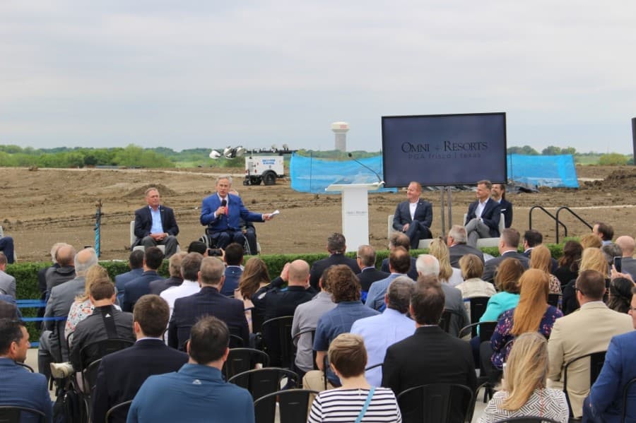 Gov. Greg Abbott attends the groundbreaking ceremony for the Omni PGA Frisco resort May 4. (Miranda Jaimes/Community Impact Newspaper)