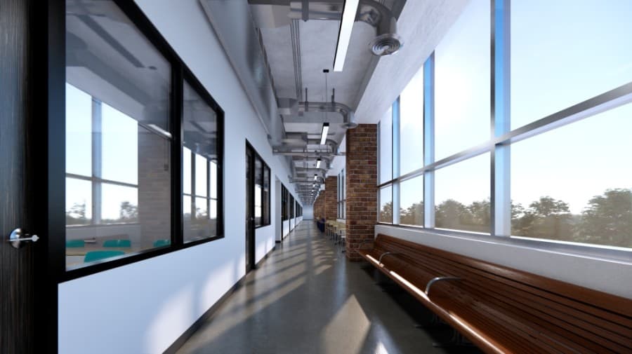 The new campus will feature 14-foot hallways with 12-foot floor-to-ceiling windows. (Courtesy Xavier Educational Academy)