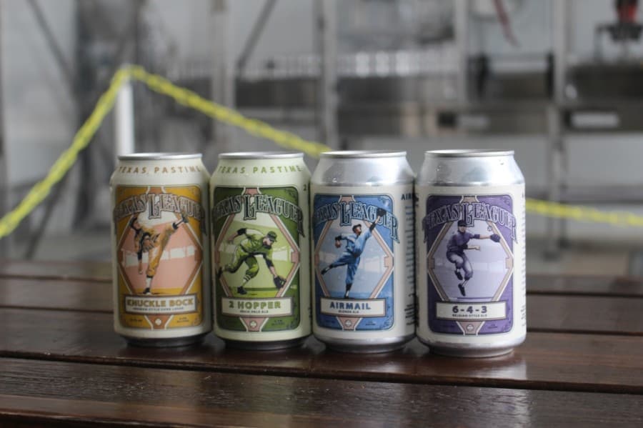 Texas Leaguer's beer names and labels follow the brewery's baseball theme. 