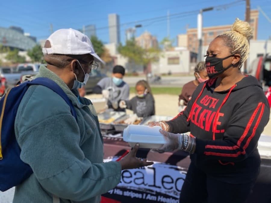 RoseMary Tucker helps serve homeless Houstonians every Sunday morning. (Courtesy Hoodies 4 Healing Foundation)